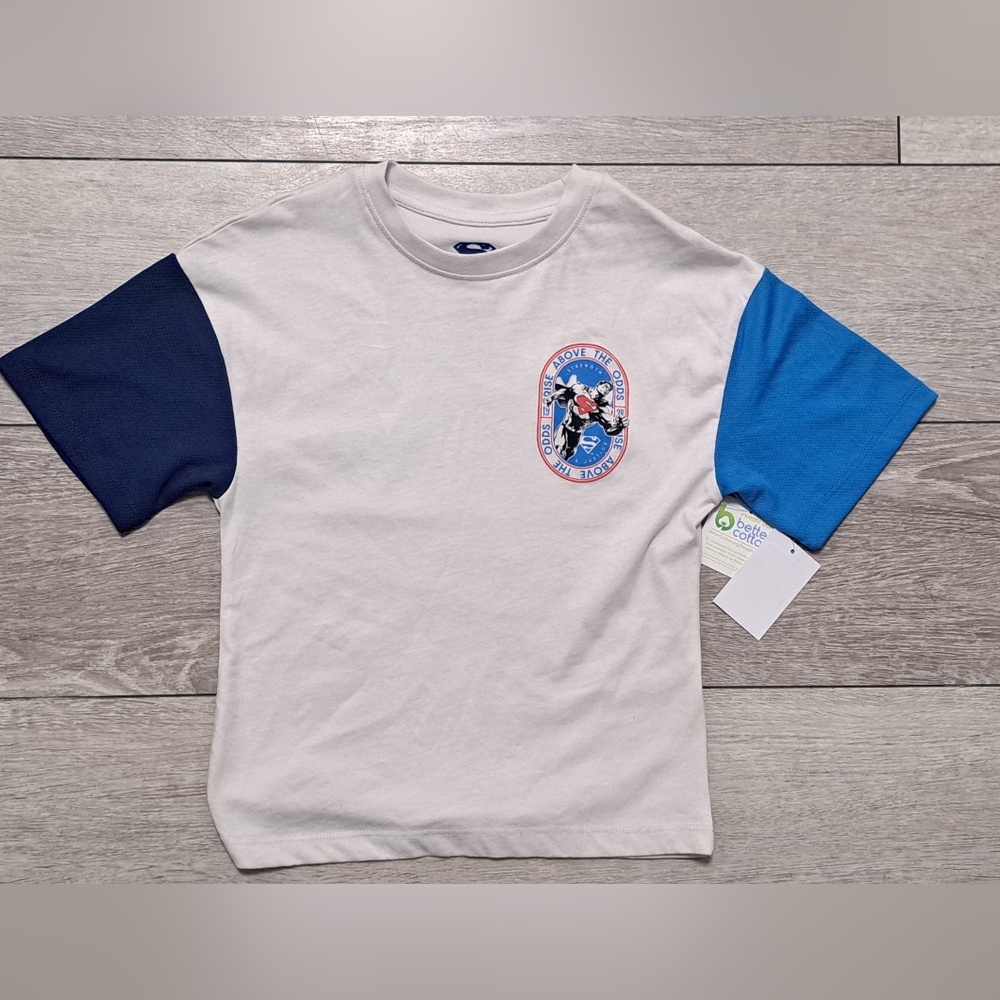 Brand New Superman "RISE ABOVE ALL ODDS" White and Blue Kids Shirt